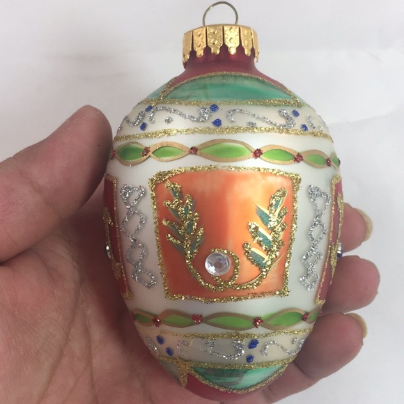 Vintage GKI/Bethlehem Glass Egg shaped embellished Christmas Ornament - Picture 5 of 8